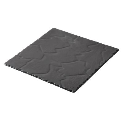 Square ceramic plate with slate effect, matt slate style color Basalt Square Plate line REVOL 