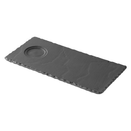 Slate-effect ceramic dessert tray with indent, matt slate style color Basalt Tray With Well For 8/18Cl line REVOL 