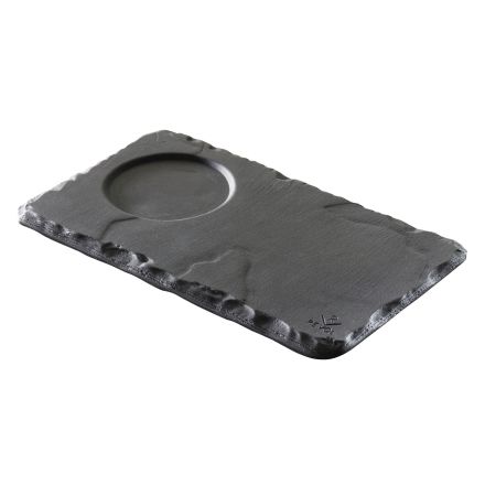 Slate-effect ceramic saucer with one insert, matt slate style color Basalt Saucer With Indent line REVOL 
