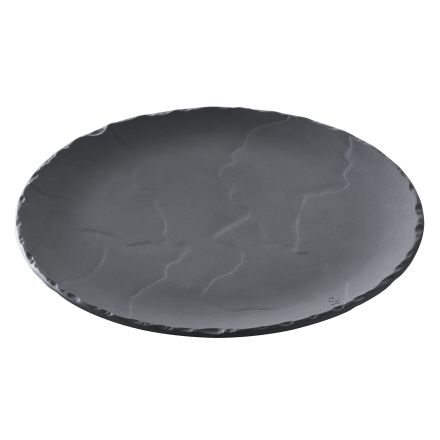 Round ceramic plate with slate effect, matt slate style color Basalt Round Plate line REVOL 