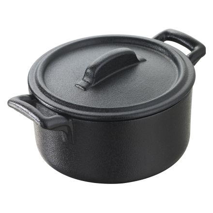Small round casserole dish in black porcelain with lid, cast iron style color Belle Cuisine Round Casserole line REVOL 