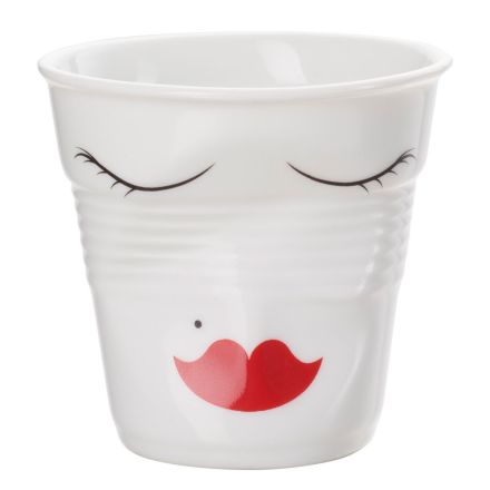 Designed espresso cup in porcelain, white madame color Espresso Crumple Tumbler line REVOL 
