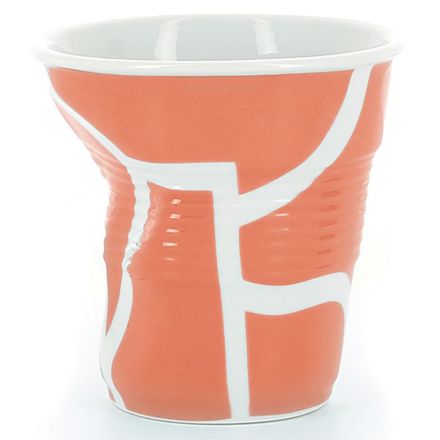 Designed espresso cup in porcelain, orange color Espresso Crumple Tumbler line REVOL 