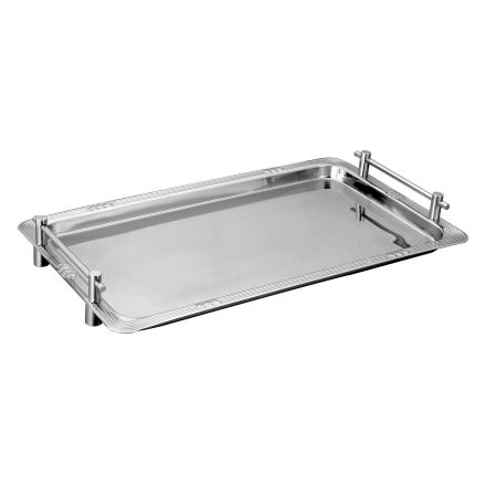 Tray with metal handles for stacking