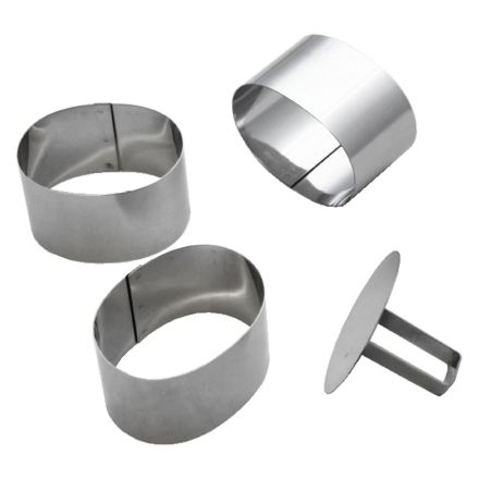 Tart rings with straight edge and pusher, oval (3 pcs set)