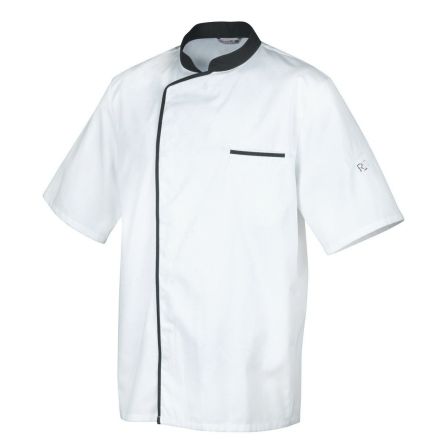 White apron with grey border, short-sleeved L Energy line ROBUR 