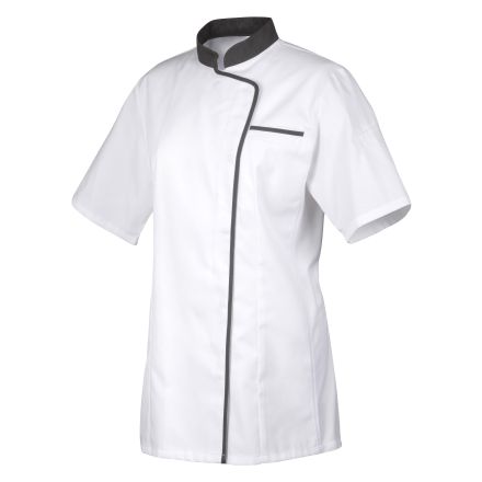White apron with grey border, short-sleeved L Expression line ROBUR 
